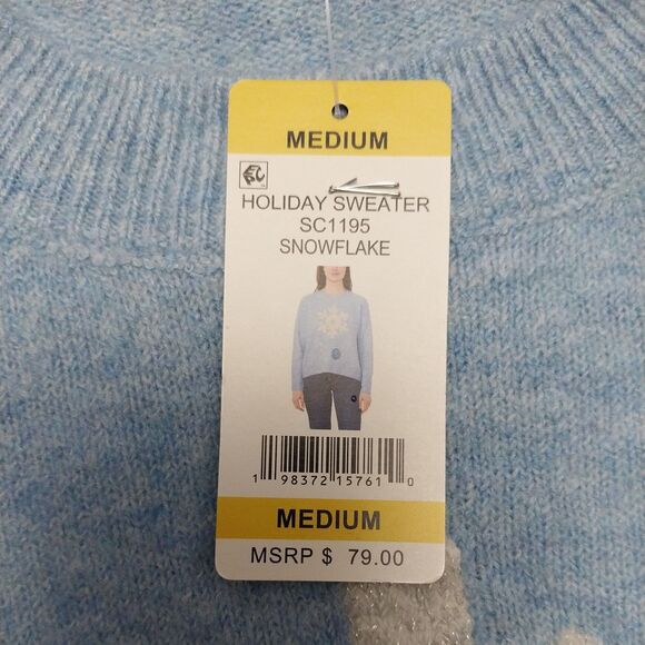 Women’s Holiday Christmas Sweater - SNOWFLAKE sky blue Vince Camuto NWT - Medium - Picture 9 of 14